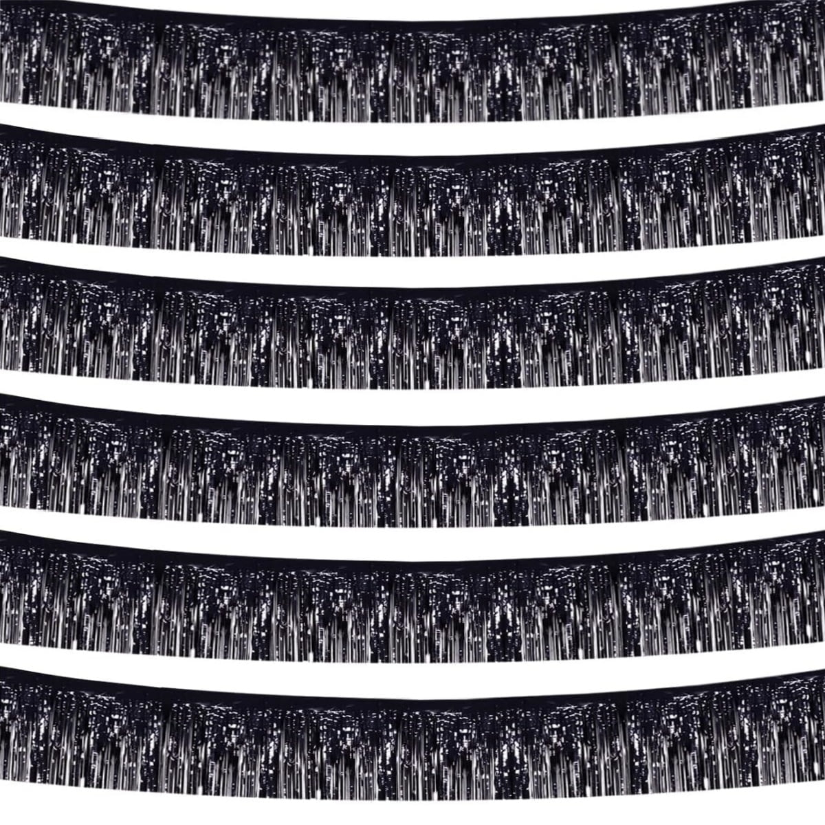 6 Pack 10 Feet Metallic Foil Fringe Garland Tinsel Streamers, Boriyuan Wall Hanging Fringe Backdrop Banner for Parade Floats, Wedding, Birthday, Christmas, New Year Party Decorations (Black)