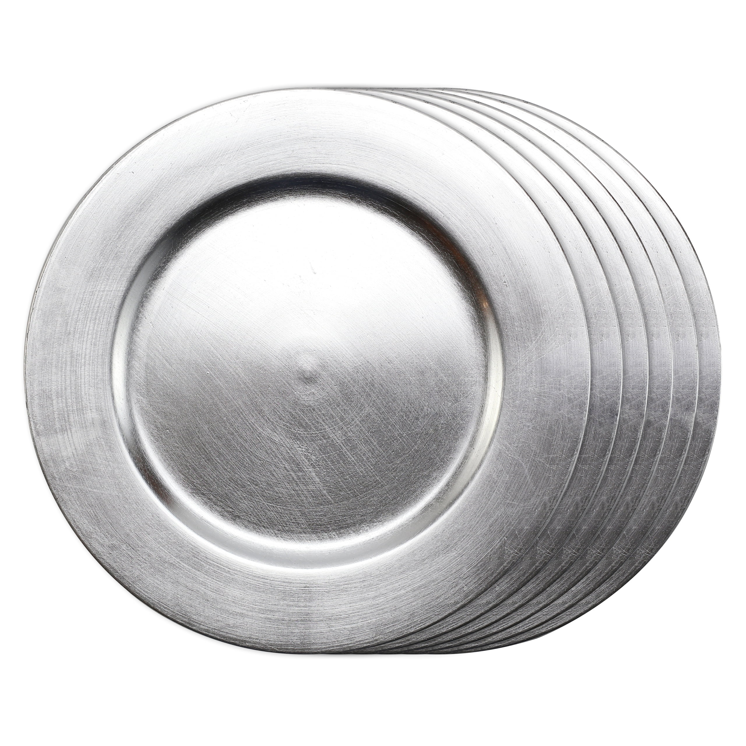 6 Pack 13” Silver Round Charger Plate by Celebrate It - Table Setting for Weddings - Birthdays - Engagement Parties - and Holidays