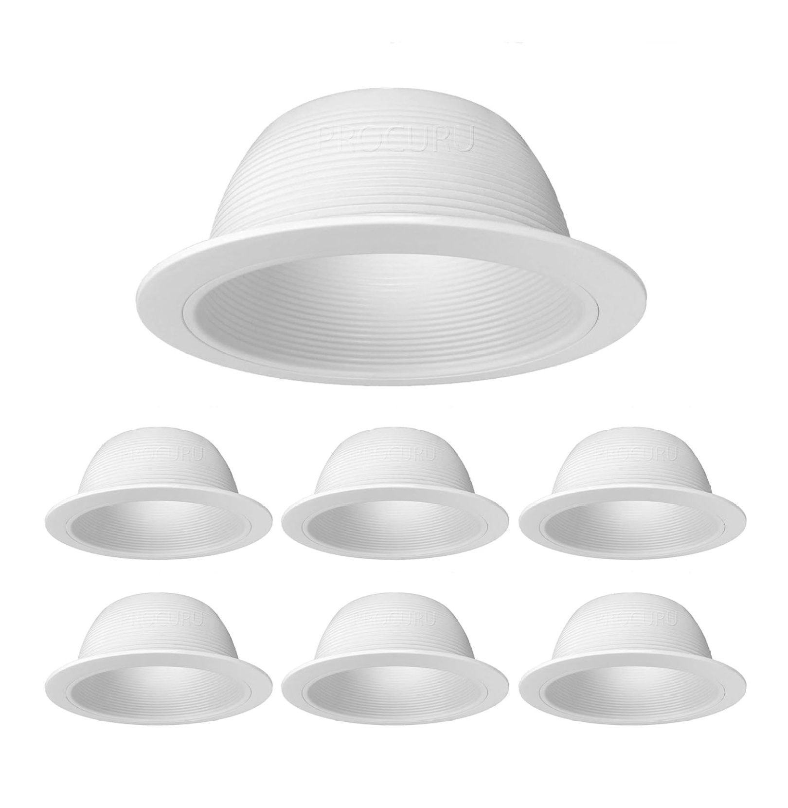 [6-Pack] 6" Metal Recessed Can Light Trim Cover, Step Baffle with Ring, White (Trim , Bulb Not Included)