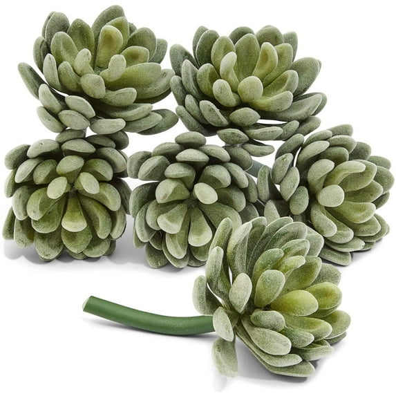 6 Pack Artificial Succulents Picks, 5 inch Faux Unpotted Echeveria Fake Succulent Plants, Green