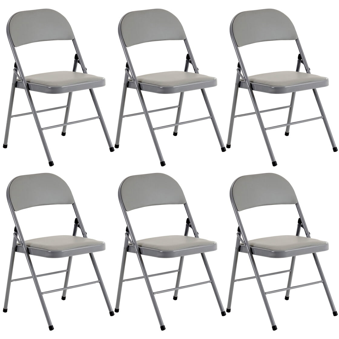 6 Pack Gray Folding Chairs with Padded Cushion and Back for Outside Portable Stackable Commercial Foldable Chairs with Steel Frame for Events Office Wedding Party, 330lbs Capacity