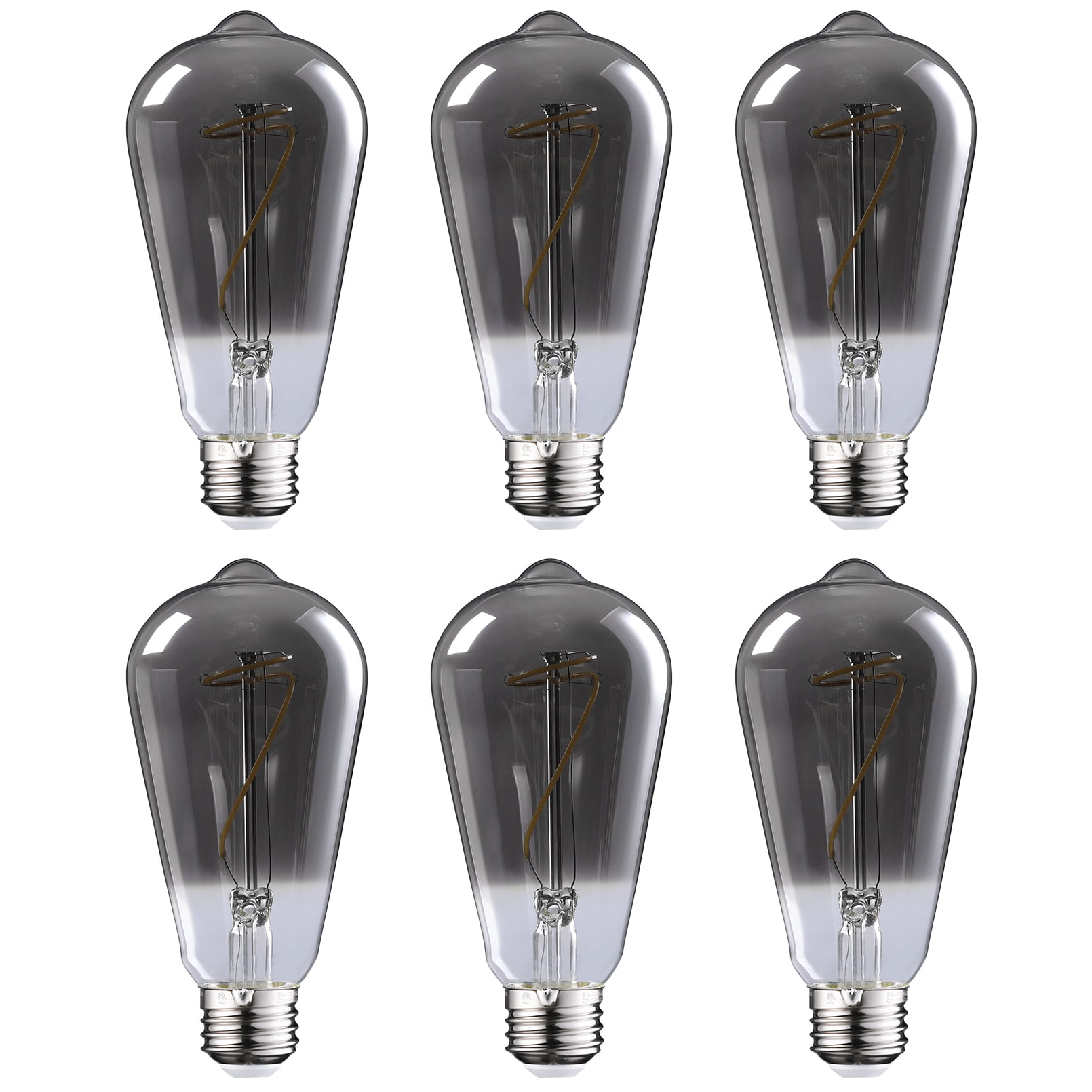 6 Pack ST64 Light Bulb Dimmable, LED Vintage Edison Bulbs, E26 Base, Antique Flexible Filament Bulb, Decorative Light Bulbs for Ceiling Light, 4000K Cool White, Smoke Gray