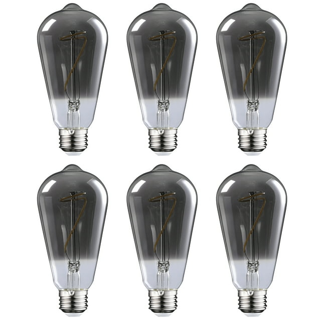 6 Pack ST64 Light Bulb Dimmable, LED Vintage Edison Bulbs, E26 Base, Antique Flexible Filament Bulb, Decorative Light Bulbs for Ceiling Light, 4000K Cool White, Smoke Gray
