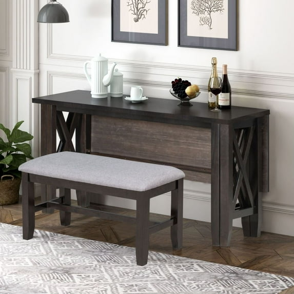 6-Piece Dining Room Set Solid Wood Table and 4 Chairs with Bench Espresso