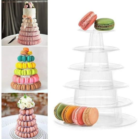Soporte para Torre de Macarrones de 6 Niveles, 1pza, Soporte Redondo de Plástico para Torre de Macarrones, para Fiesta de Cumpleaños de Boda, Soporte de Exhibición de Plástico, Soporte para Exhibición de Pasteles para Fiesta de Cumpleaños, Topboutique