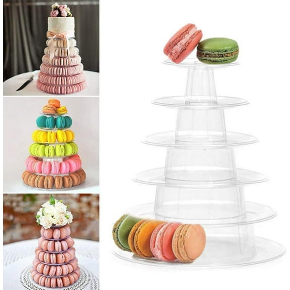 6 Tier Macaron Tower Stand 1 Pcs, Round Plastic Macaron Tower Stand,for Wedding Birthday Party ,Plastic Display Stand,Stand Cake Display for Birthday Party,Topboutique