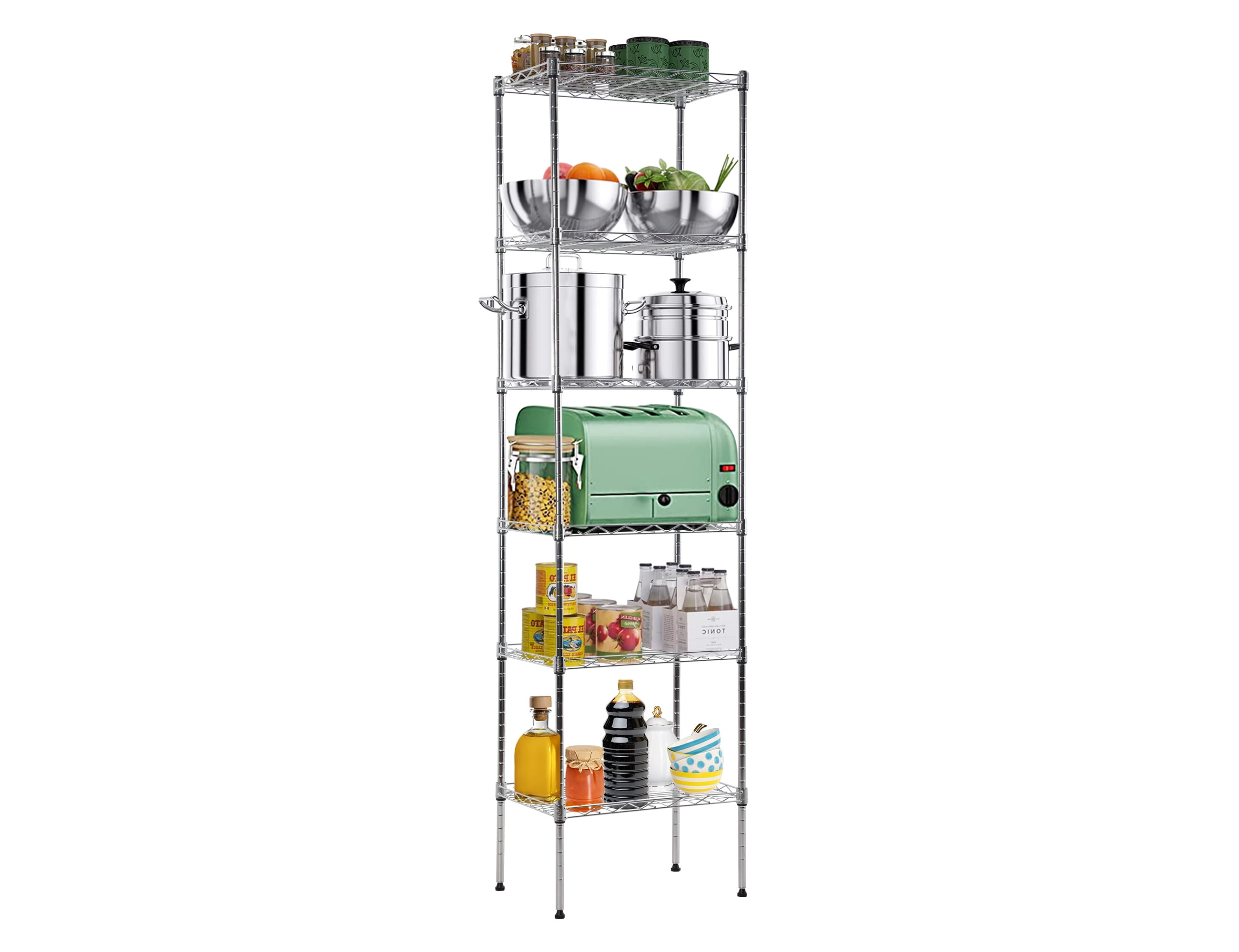 Chrome 6-Tier Adjustable Metal Wire Shelving Unit for Kitchen and Garage