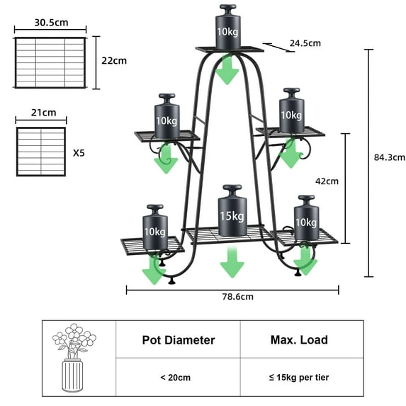 6 Tiers Metal Flower Pot Plant Stand Balcony Floor Standing Shelf