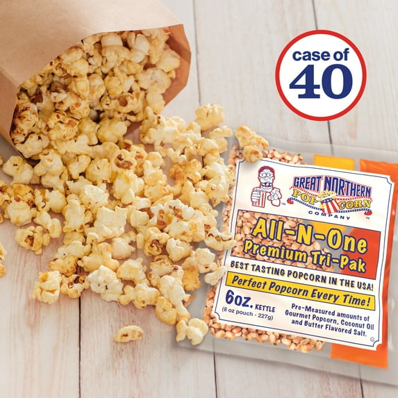 6 oz Popcorn Packs Pre-Measured, Movie Theater Style Packets for Popcorn Machines by Great Northern Popcorn (40 Case)