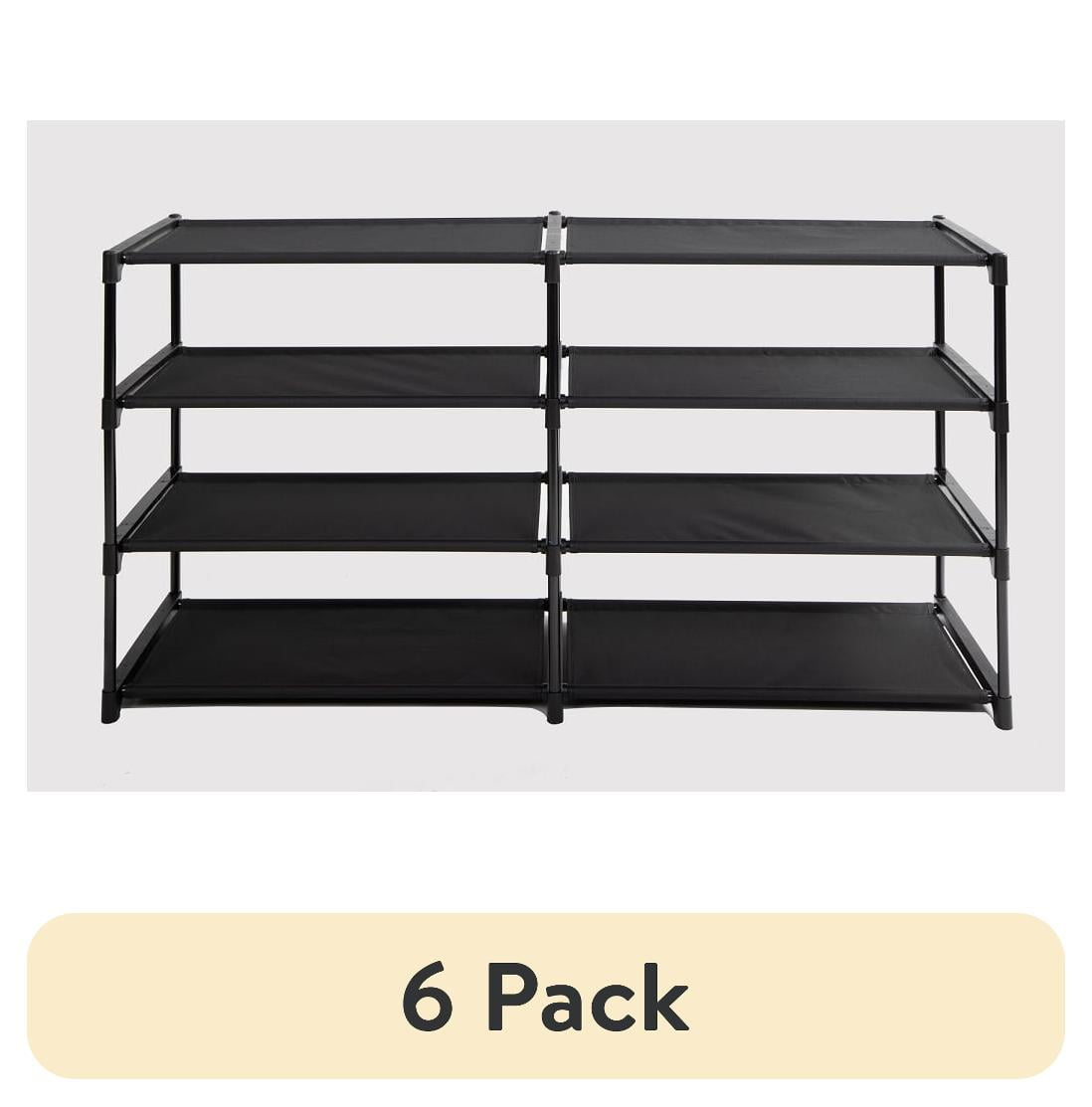 Mainstays 4-Tier Shoe Rack Storage Organizer, Rich Black, 24 Pairs, Iron Poles & Plastic Connectors