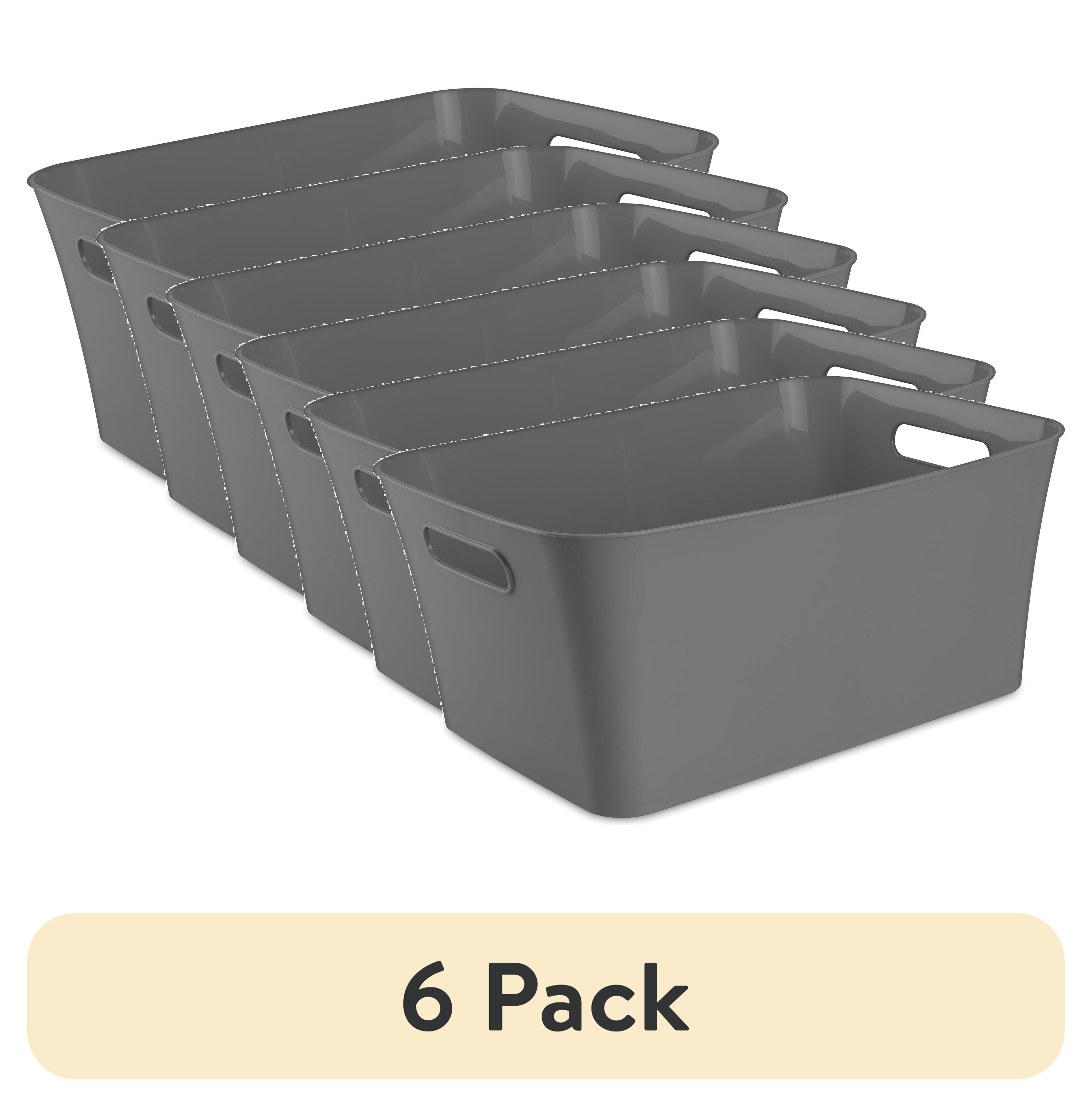 (6 pack) Mainstays Large Plastic Storage Bin, Gray