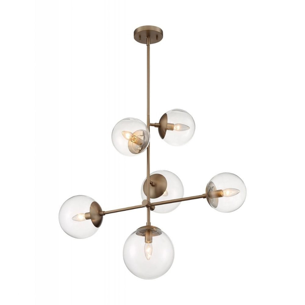 60/7125-Nuvo Lighting-Sky-6 Light Pendant in Industrial Style-16 Inches Wide by 27.88 Inches High-Burnished Brass Finish