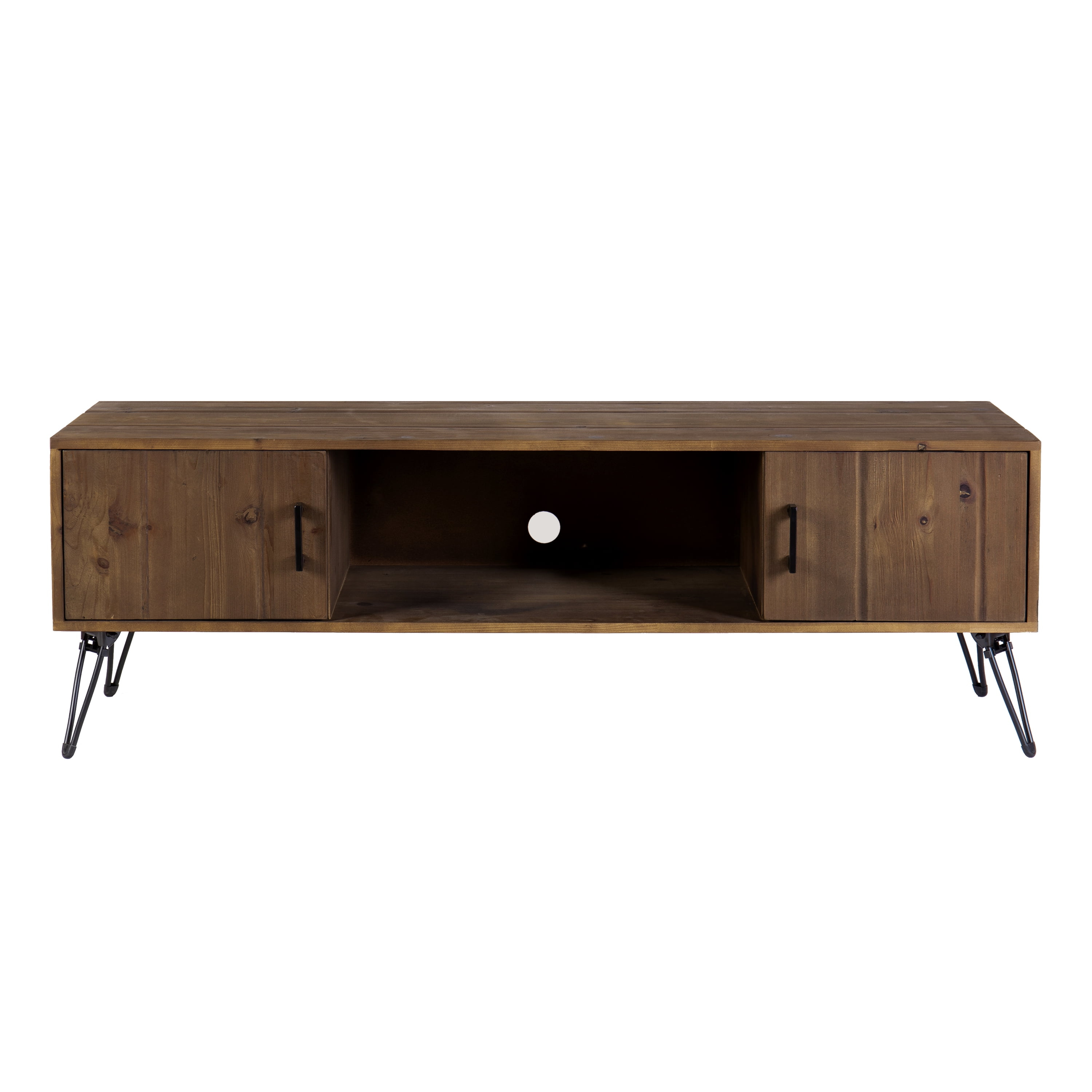 60 Inch Reclaimed Wood Rectangle Farmhouse Tv Stand Media Console, 2 Doors, Iron Legs, Natural Brown