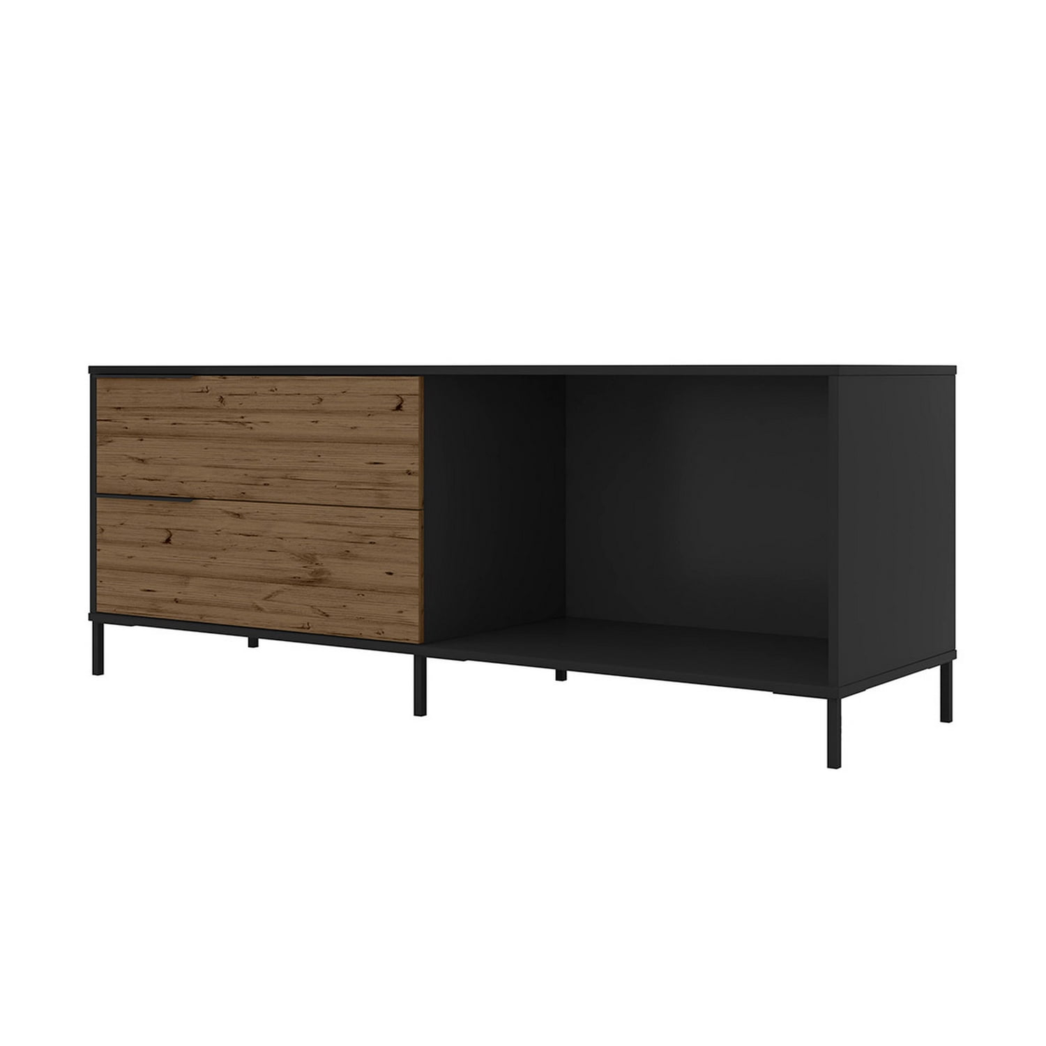 The Urban Port 60 Inch Wood and Metal Entertainment TV Stand with 2 Drawers, Brown and Black