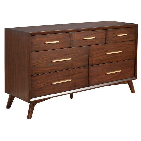 60 Inch Wooden Dresser with 7 Drawers Brown