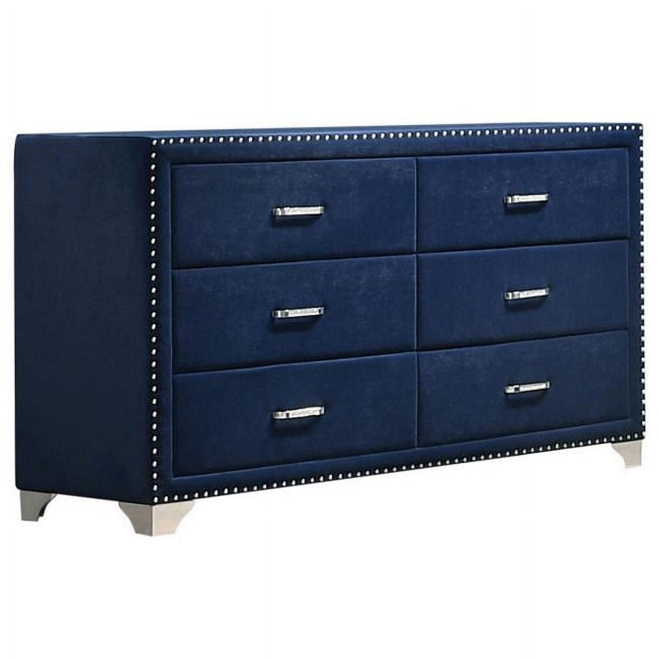 BenJara BM280482 60 in. Cale Modern Glam Velvet & Wood Dresser with 6 Drawer, Blue