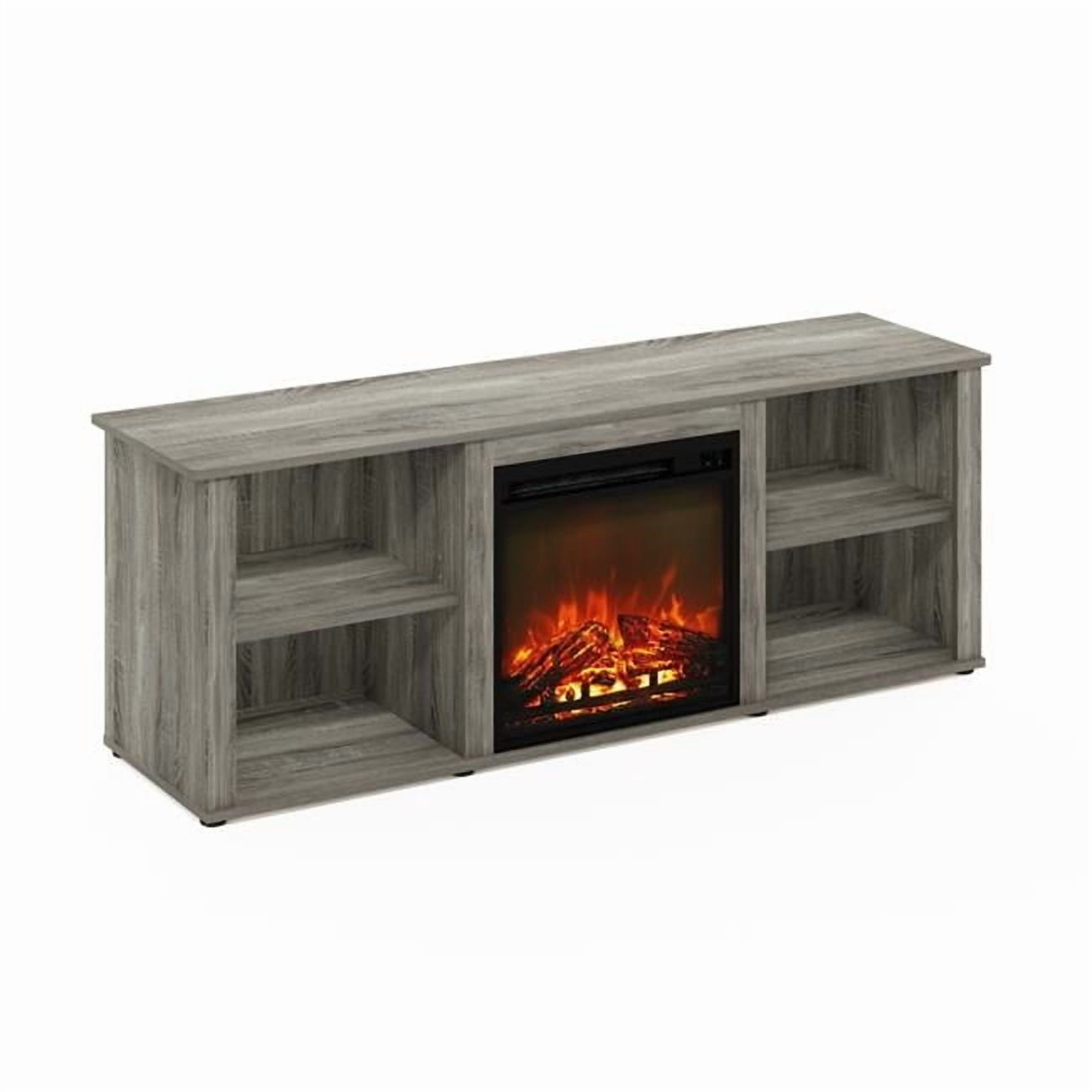 60 in. Classic TV Stand with Fireplace, French Oak Grey