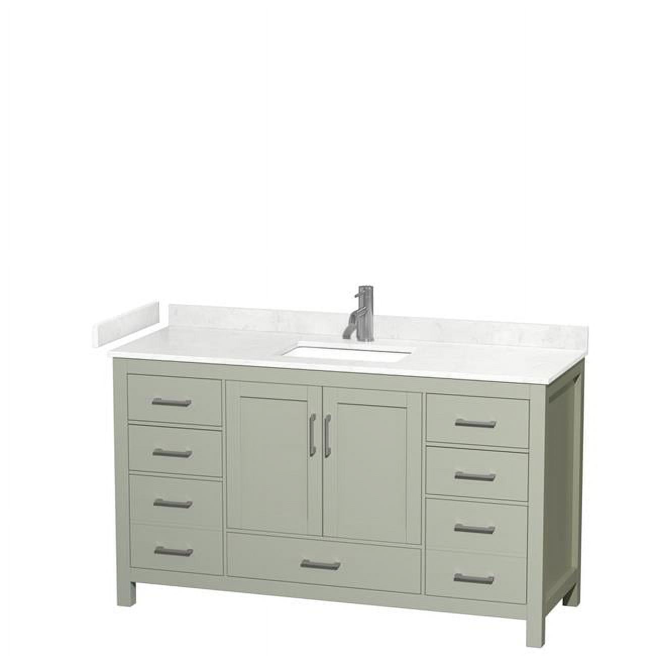 60 in. Sheffield Single Bathroom Vanity with Carrara Cultured Marble Countertop, Undermount Square Sink & Brushed Nickel Trim - Light Green