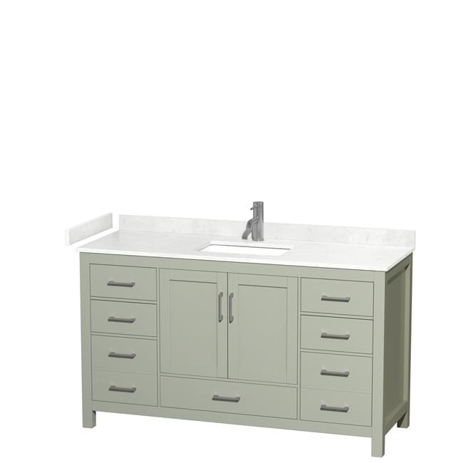 60 in. Sheffield Single Bathroom Vanity with Carrara Cultured Marble Countertop, Undermount Square Sink & Brushed Nickel Trim - Light Green