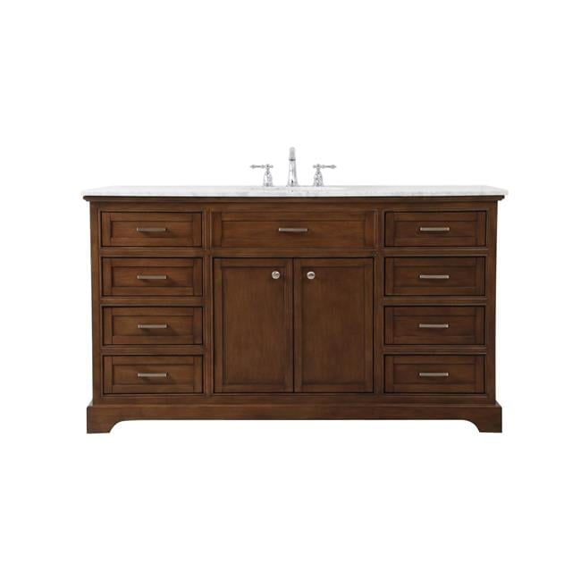 Elegant Decor Americana 60" Metal MDF Marble Single Bathroom Vanity in Teak