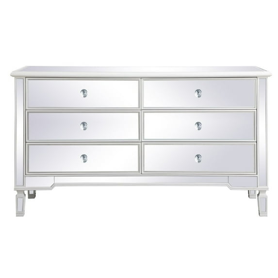 60 inch mirrored 6 drawer chest in antique white