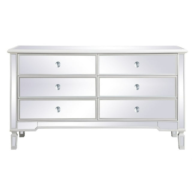 60 inch mirrored 6 drawer chest in antique white