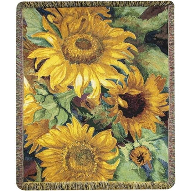 CC Home Furnishings Yellow and Green Sunny Faces Throw Blanket with Fringe Border 60" X 50"