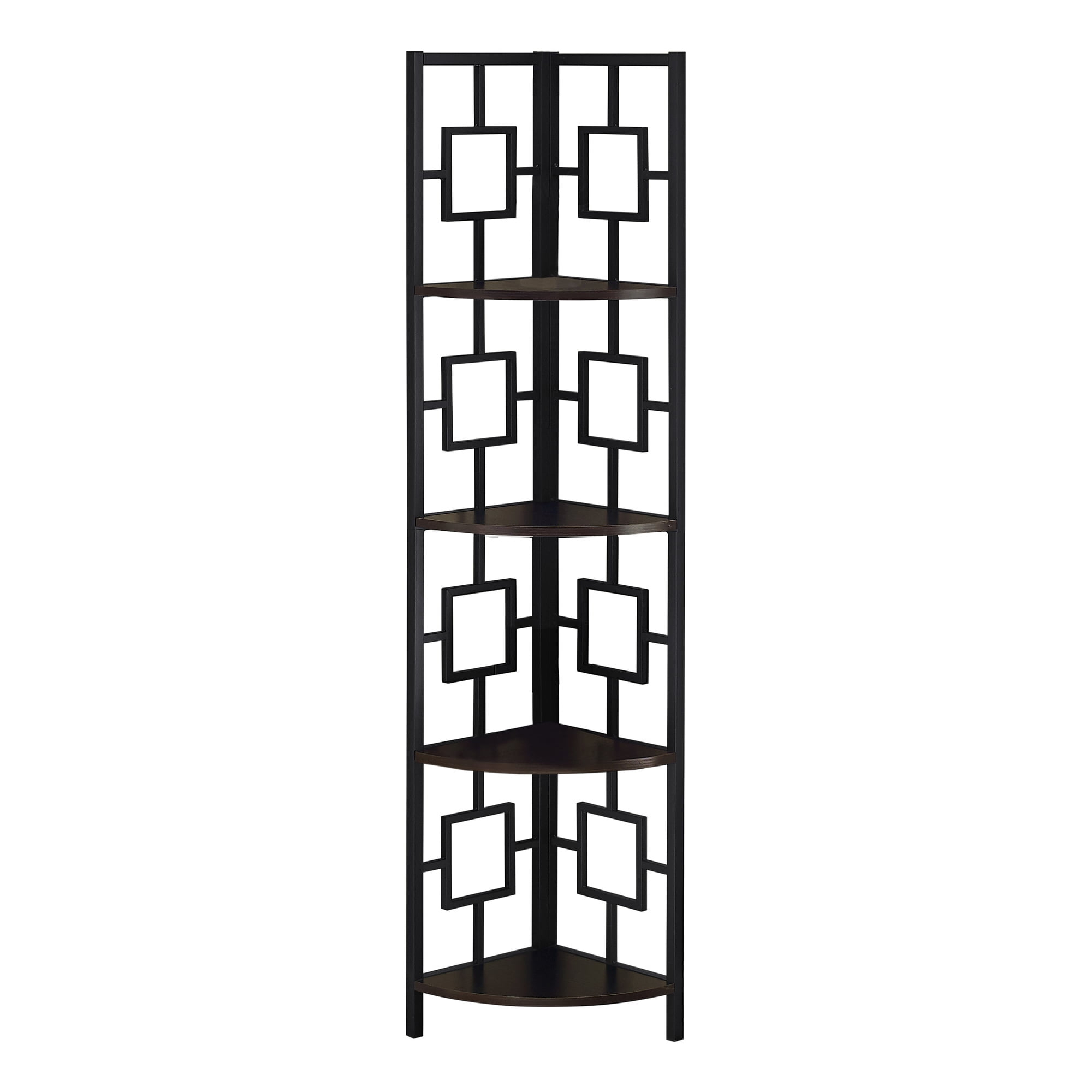 CintBllTer I 3610 Bookshelf, Bookcase, Etagere, Corner, 4 Tier, 62" H, Office, Bedroom, Metal, Laminate, Black, Contemporary, Modern