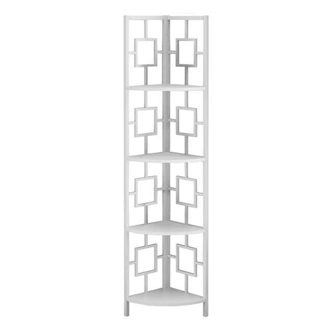 62 in. White Metal Corner Etagere Bookcase