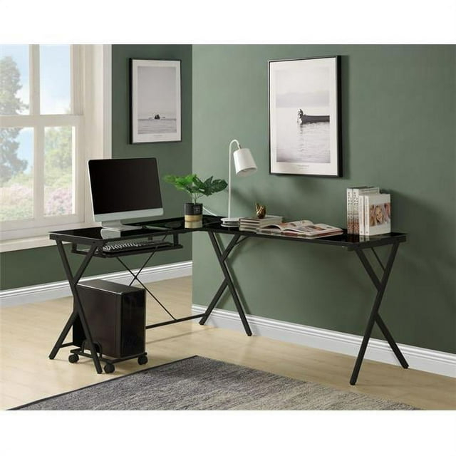 Dazenus Computer Desk in Black Glass & Black Finish OF00046