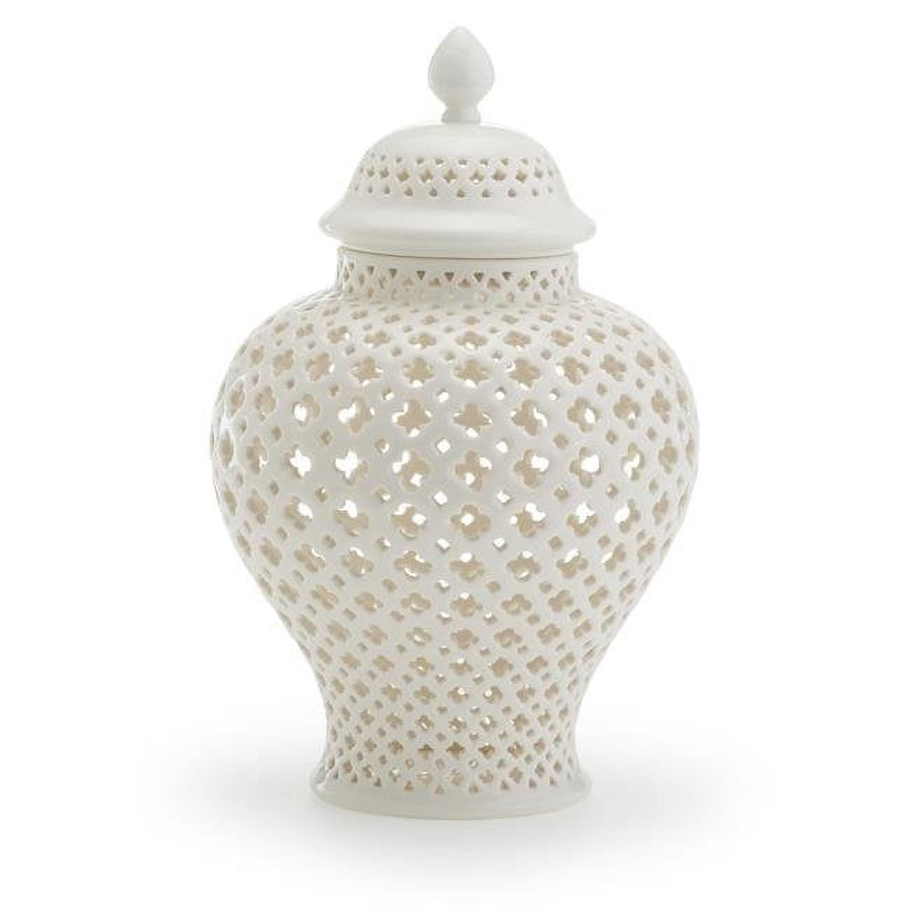 Two's Company Carthage Pierced Porcelain Lantern with Lid, White