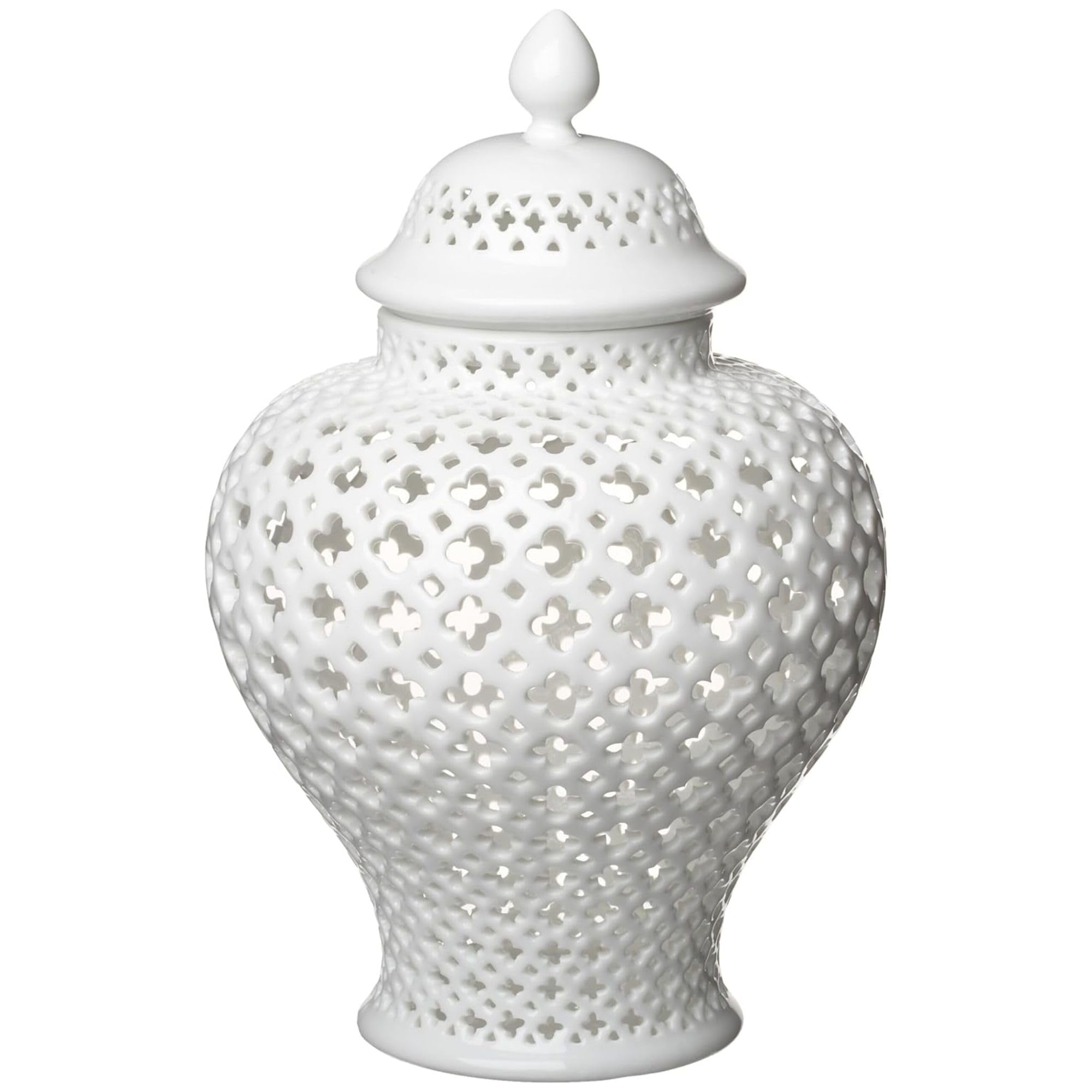 Two's Company Carthage Pierced Porcelain Lantern with Lid, White