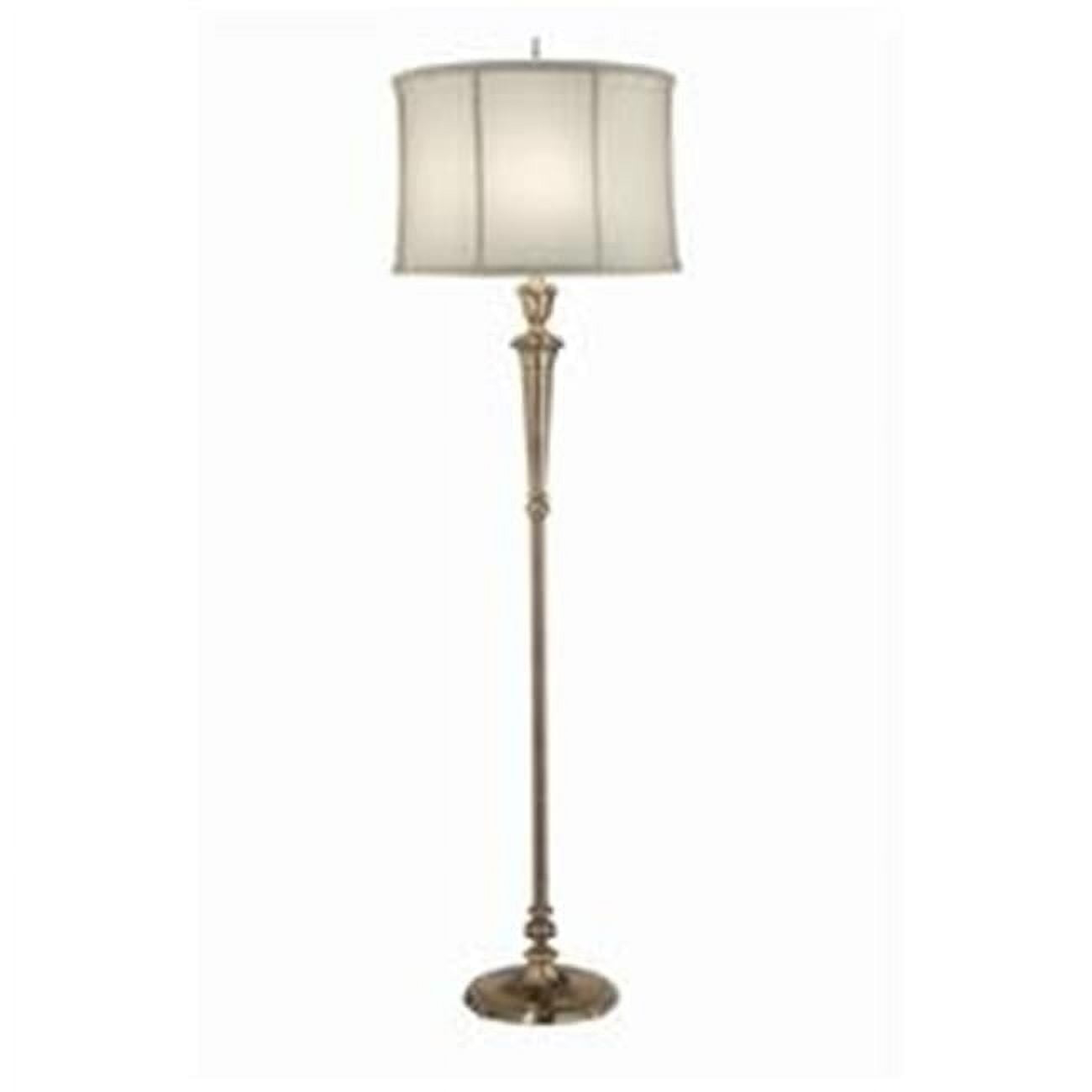 64 in. Burnished Brass Floor Lamp with Off White Camelot Shade