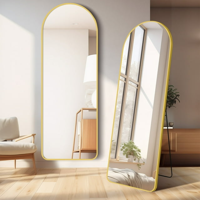 GLSLAND Full Length Mirror Arch Standing Floor Mirror, 64"x21" Arched Wall Mirror, Gold