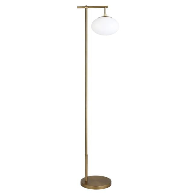 68 in. Brass Reading Floor Lamp with White Frosted Glass Globe Shade