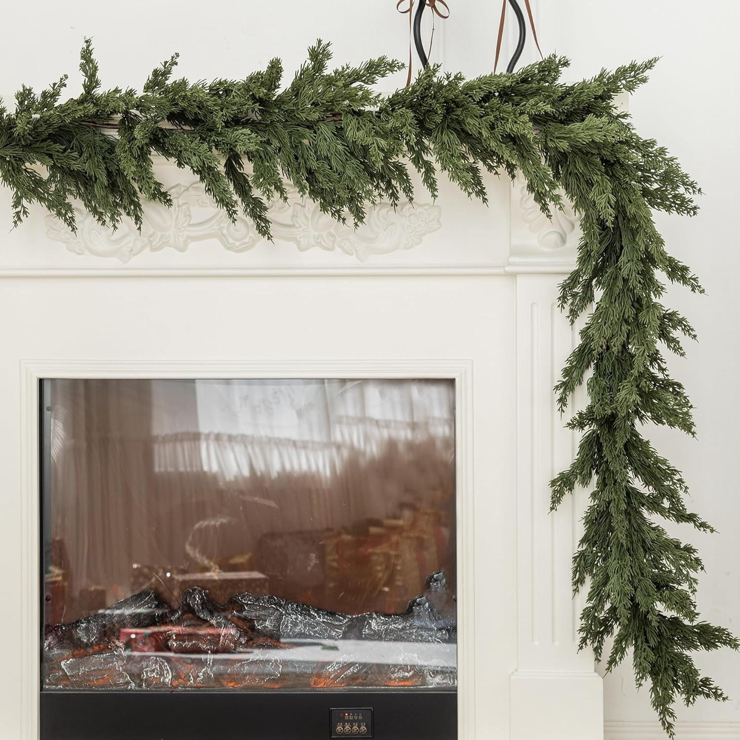 6FT Artificial Norfolk Pine Garlands, Real Touch Greenery Garland, Soft Bendable Garland Christmas Decorations, Greenery Garland for Table,Mantle, Wall, Indoor, Outdoor Thanksgiving Decorations