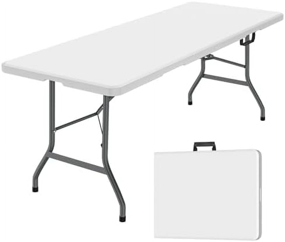 CL.HPAHKL Folding Table with Carrying Handle, Portable Plastic 6 Ft Camping Table, Sturdy Steel Frame for Indoor Outdoor, White