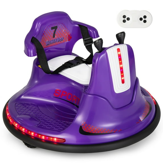 Honeyjoy 12V Bumper Car for Kids Toddlers Electric Ride On Car Vehicle with 360° Spin Purple