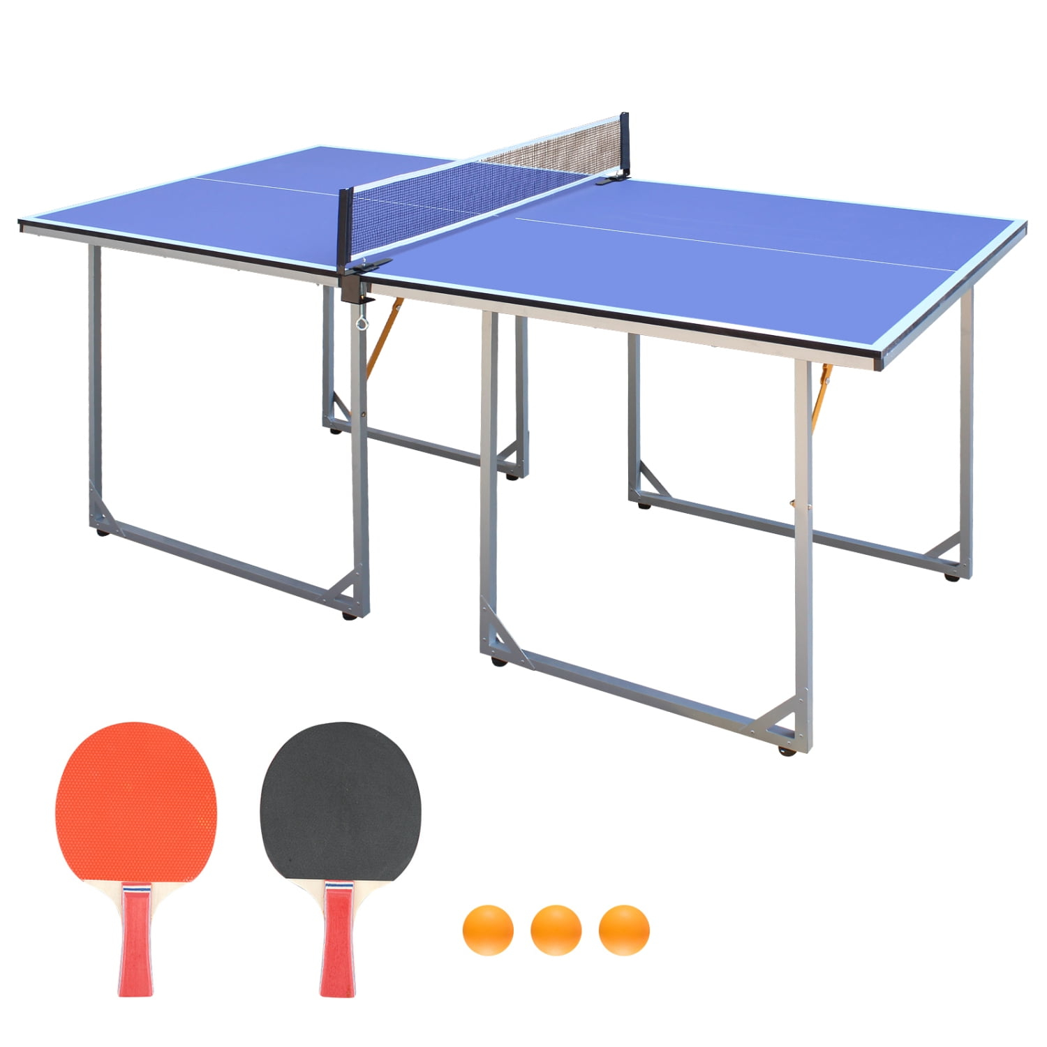 6ft Mid-Size Table Tennis Table Foldable & Portable Ping Pong Table Set for Indoor & Outdoor Games with Net  2 Table Tennis Paddles and 3 Balls