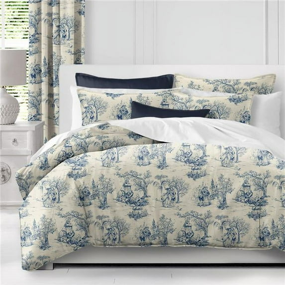 6ix Tailors  Archamps Toile Coverlet & 1 Pillow Sham Set, Blue - Twin Size - 2 Piece