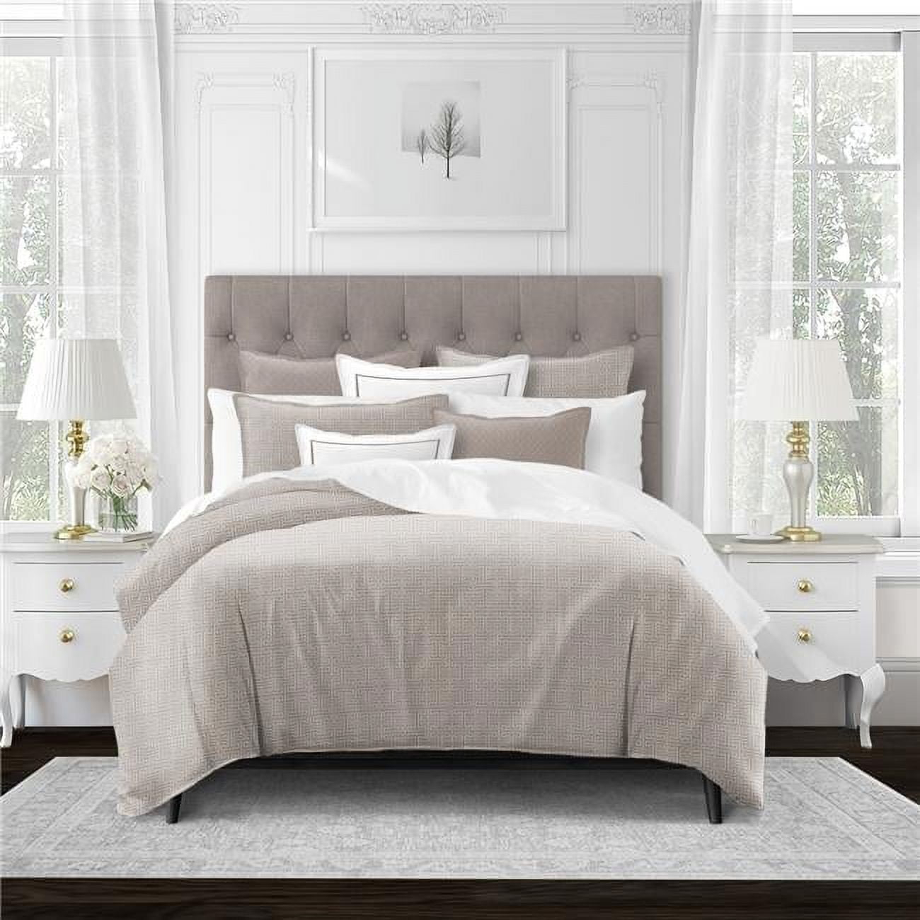 6ix Tailors BIS-TAN-CVT-QN-5PC Bishop Tan Queen Coverlet & 2 Pillow Shams Set - 5 Piece