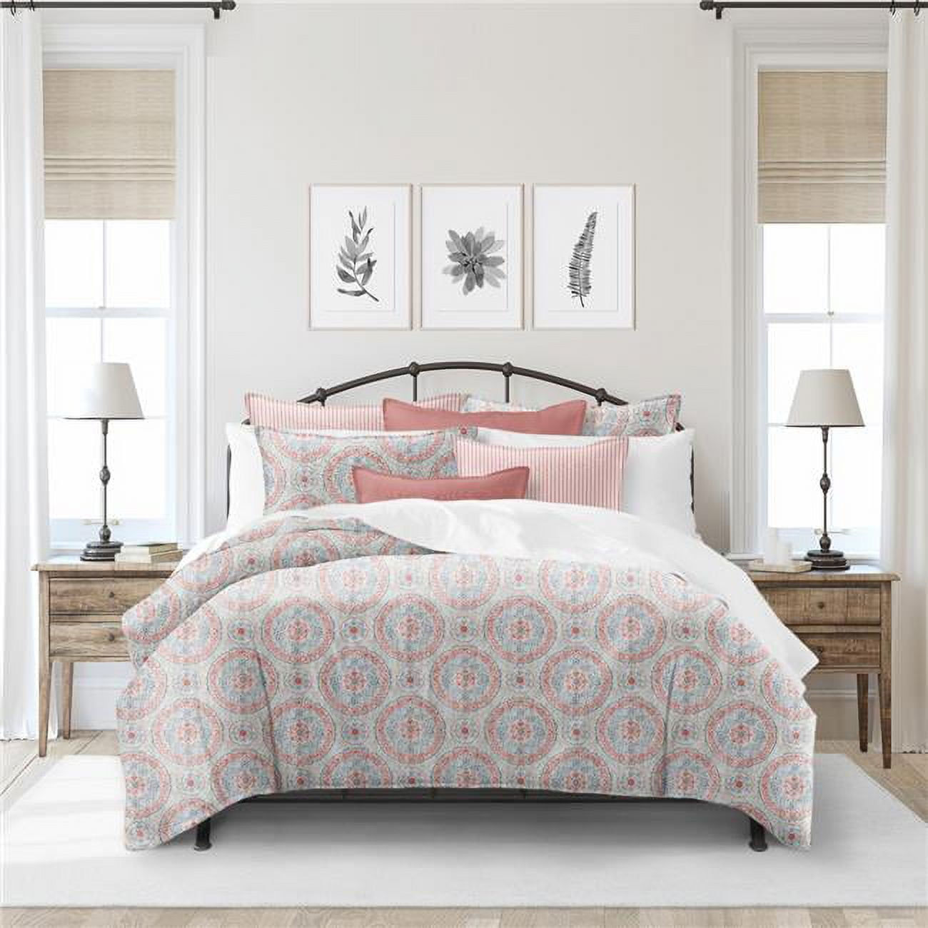 6ix Tailors  Zayla Coral Full & Double Duvet Cover & 2 Pillow Shams Set - 3 Piece