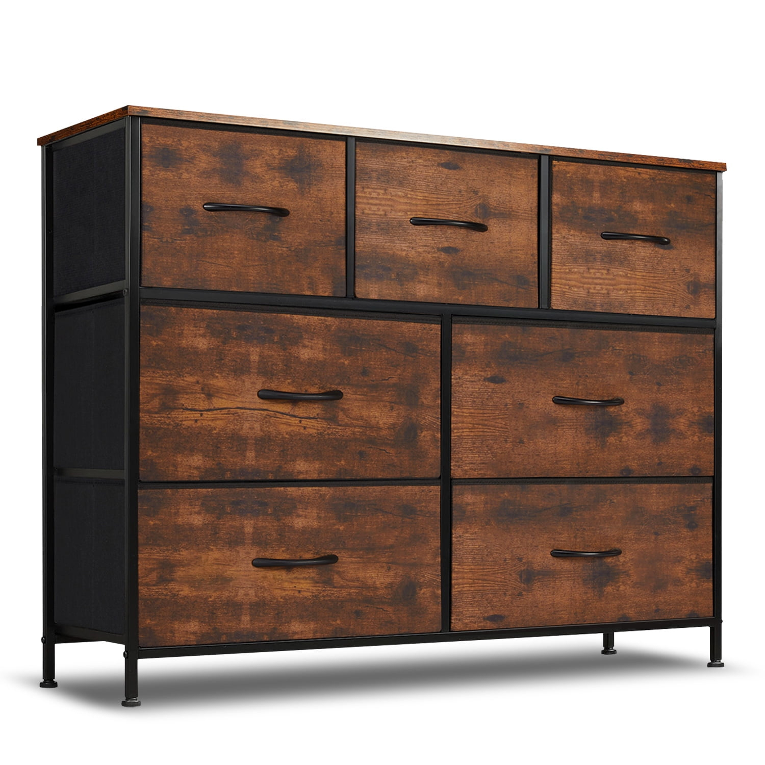 7 Drawer Dresser, Wide Chest Of Drawers Nightstand Storage Tower Storage Dresser Fabric Dresser With Wood Top for Living Room, Bedroom, Hallway, , Rust