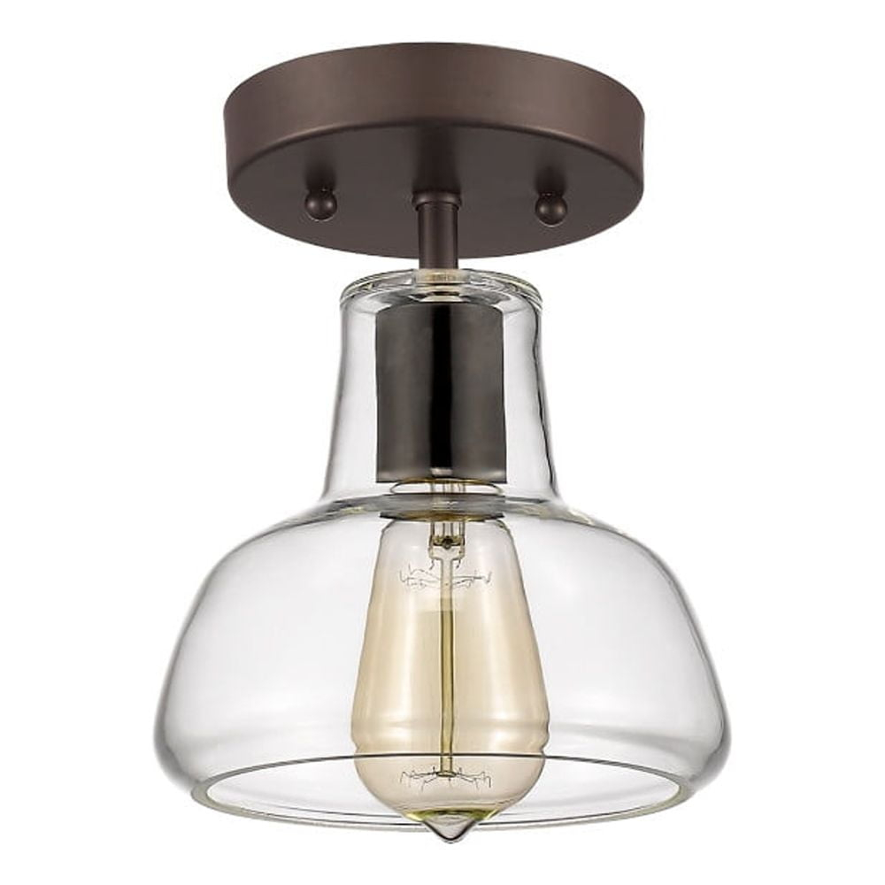 Chloe Lighting Dickens Industrial-Style 1 Light Rubbed Bronze Semi-Flush Ceiling Fixture 7" Shade