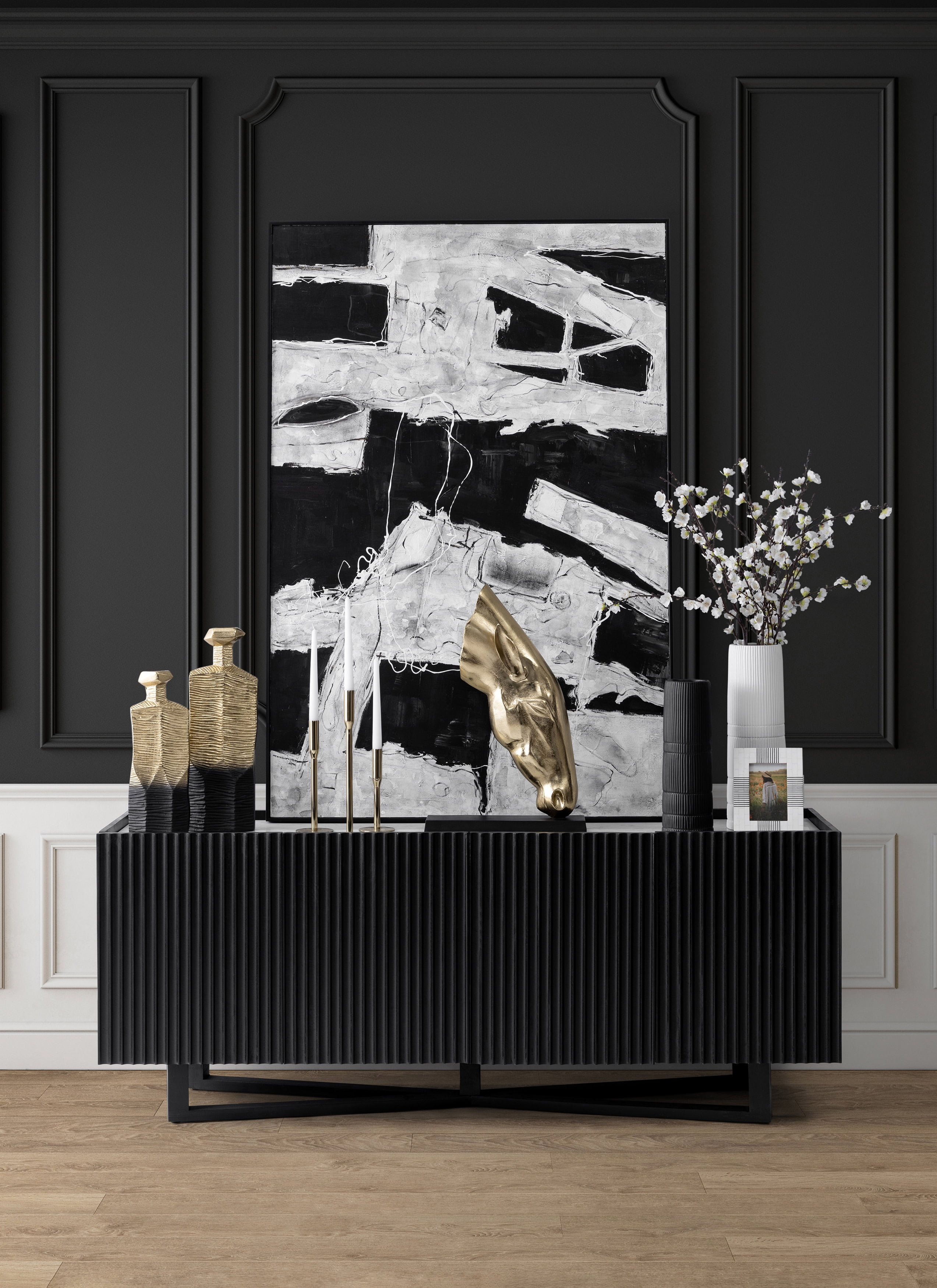 7"Lx4"Wx16"H Metal, Rigged Vase, Gold/Black Finish, Decorative Vase for Centerpieces and Home Decor, Perfect for Bedrooms, Dining Rooms, or Living Rooms