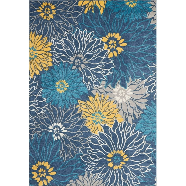 7â€™ x 10â€™ Blue Tropical Flower Area Rug