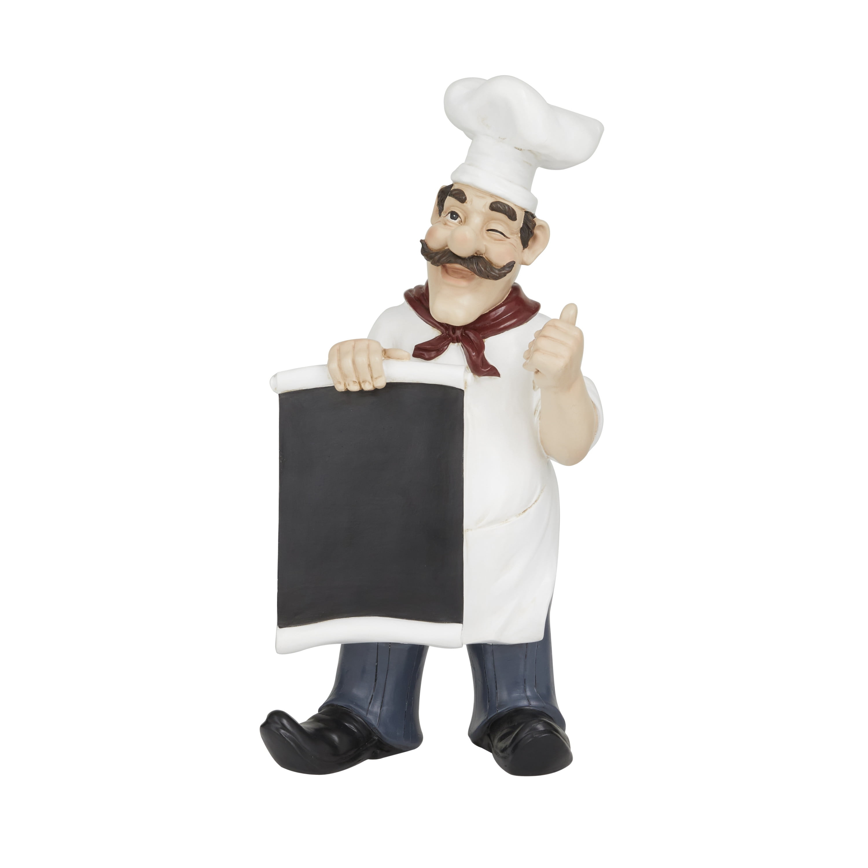 7" x 15" White Polystone Chef Sculpture with Chalkboard, by DecMode