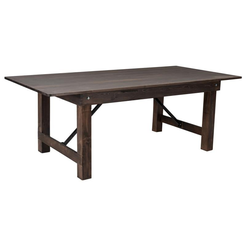 7' x 40'' Rectangular Solid Pine Folding Farm Dining Table in Black Wash Finish