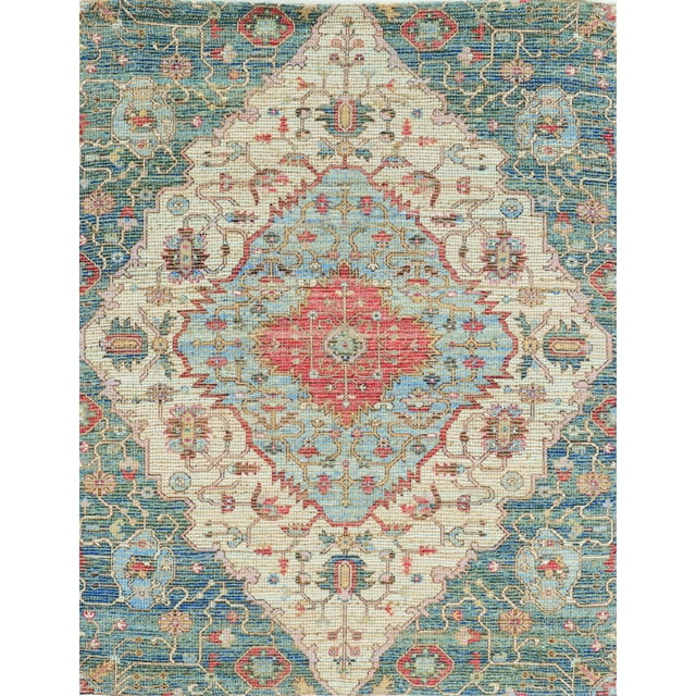 7'x12' Blue Red Hand Woven Traditional Medallion Indoor Area Rug