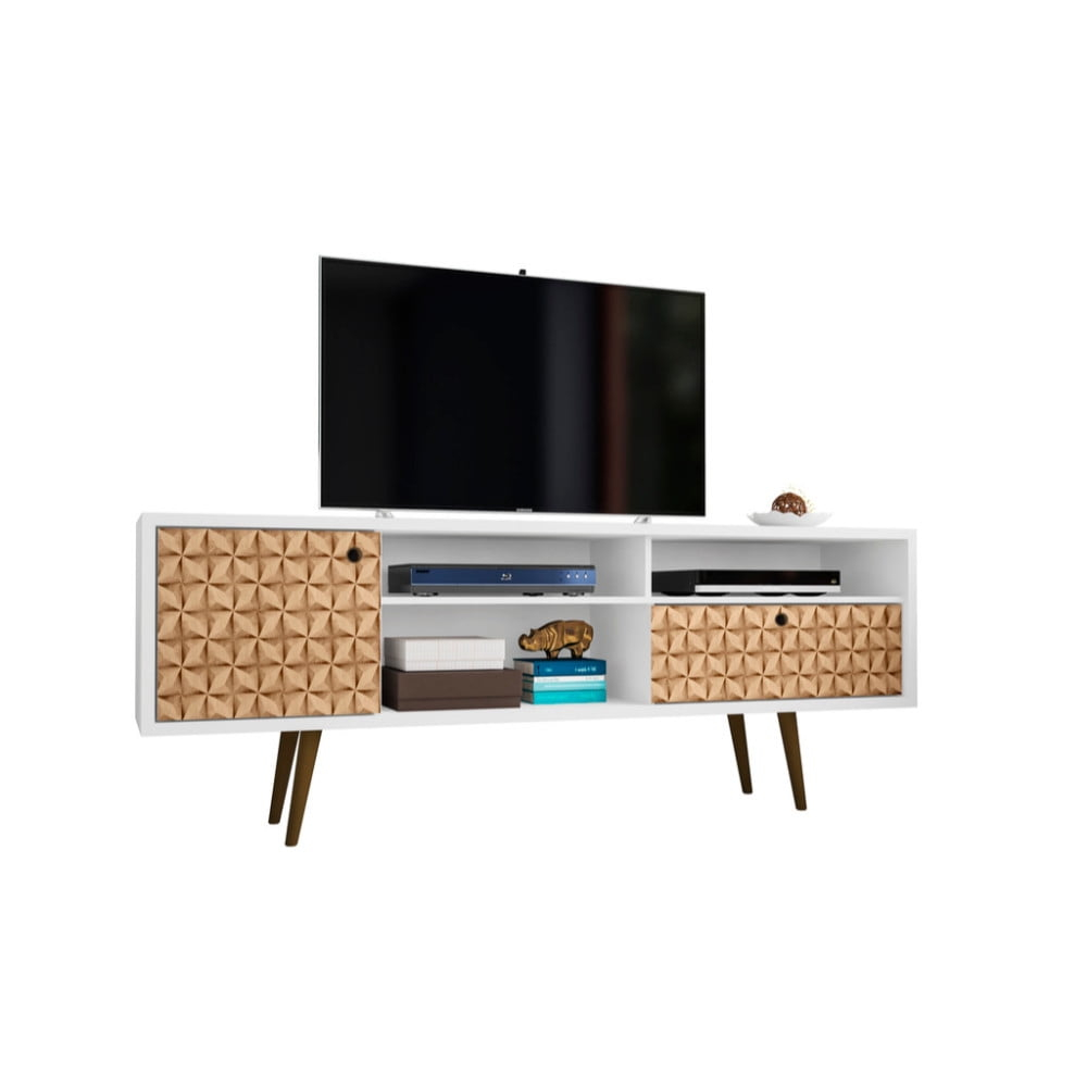 Manhattan Comfort 202AMC67 70.86 in. Liberty Mid-Century - Modern TV Stand with 4 Shelving Spaces & 1 Drawer, White & 3D Brown Prints